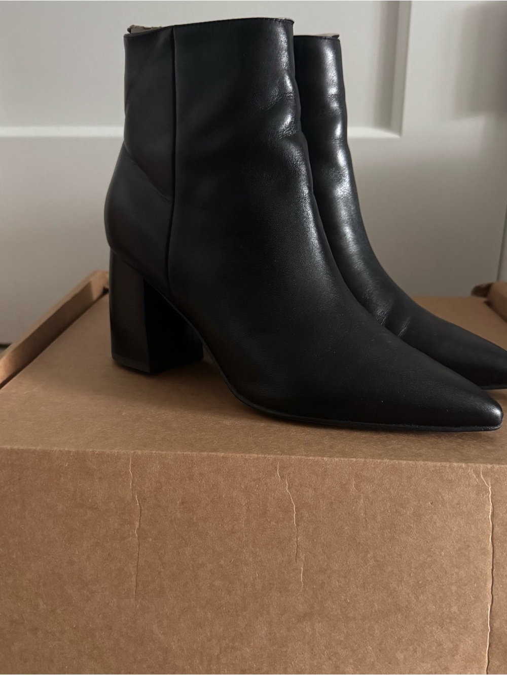 Marc Fisher Retire Bootie - Black Pointed Toe Block Heel Women's Ankle Boots